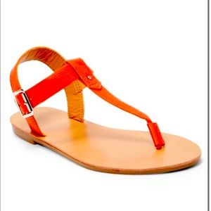 Tan & Orange Buckle T-Strap Sandal